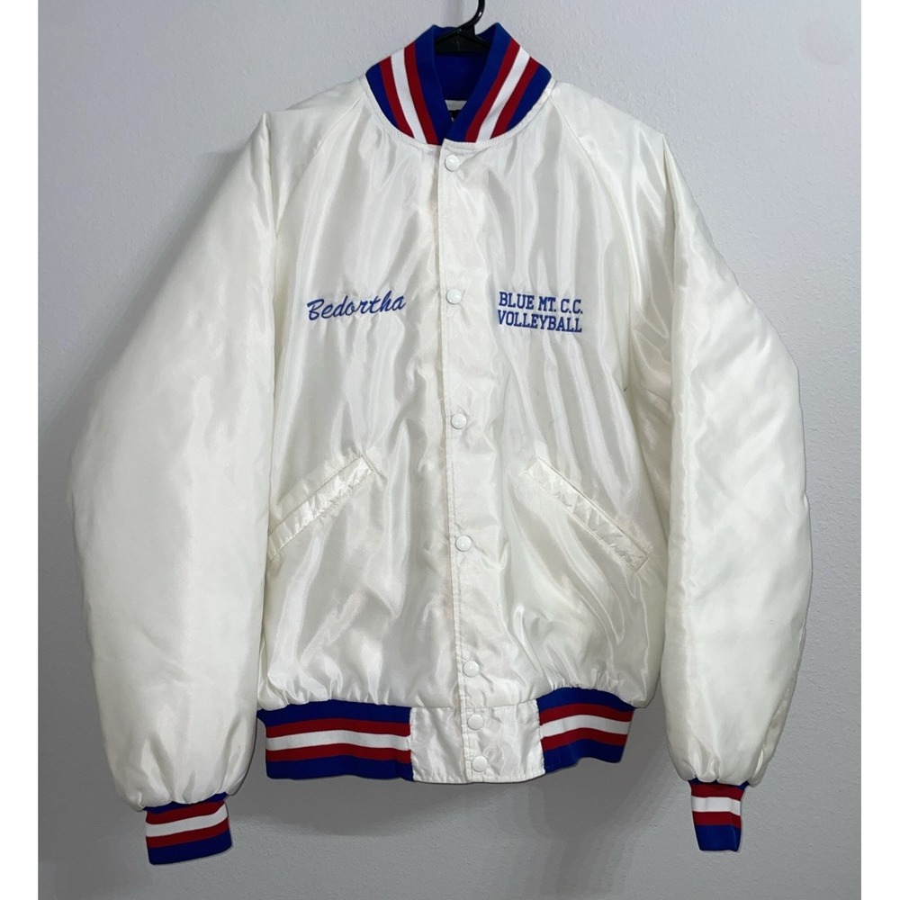 Vintage Butwin Satin Varsity Jacket Red/White/Blue Adult Large Blue Mt Volleybal